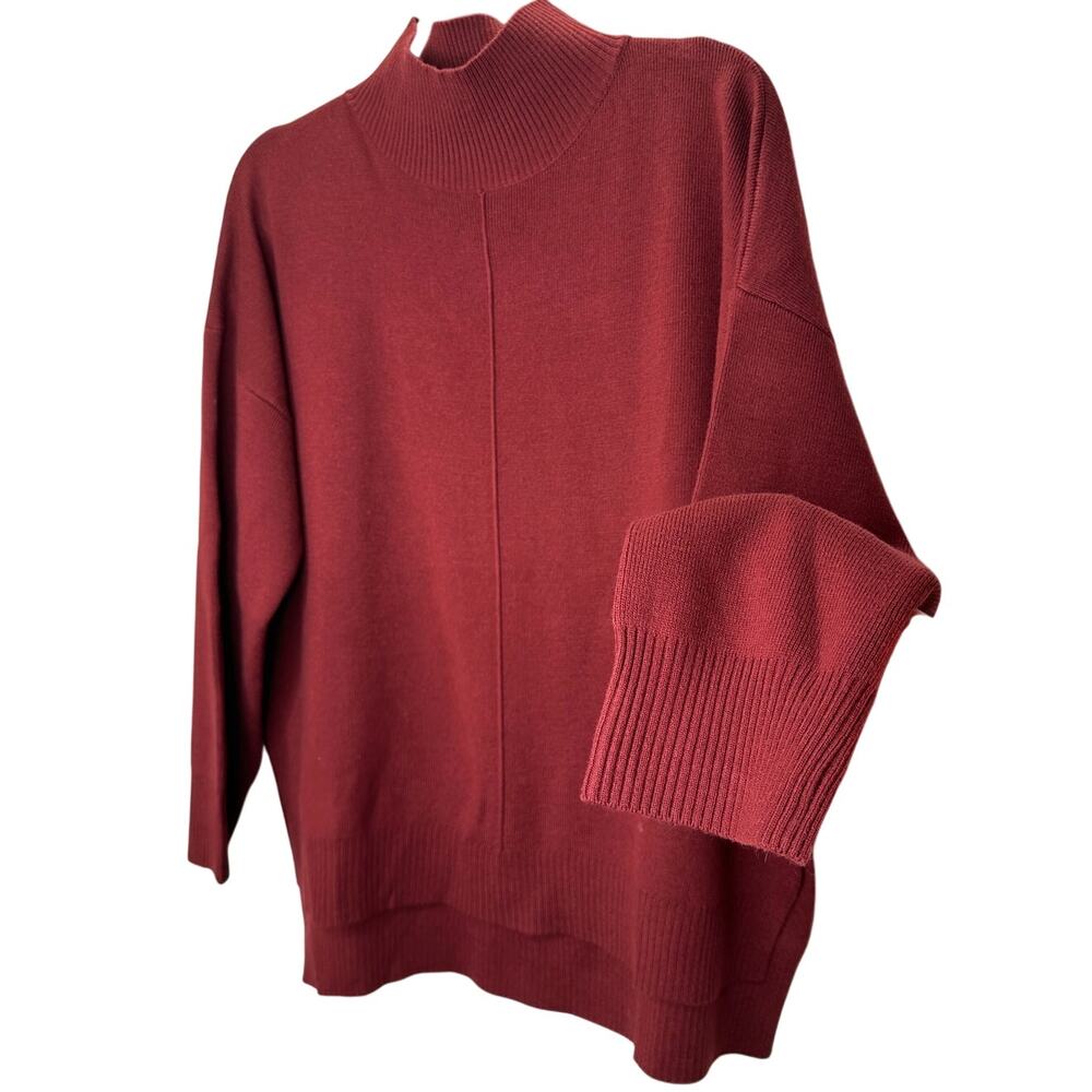 The Work Shop Burgundy Mock Neck Long Sleeve High Low Sweater S